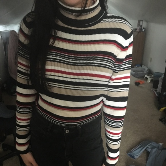 Sweaters - Striped Turtleneck Sweater